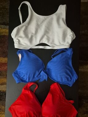 Shade & Shore White, Blue & Red Scoop Bikini Tops - 3-Pack